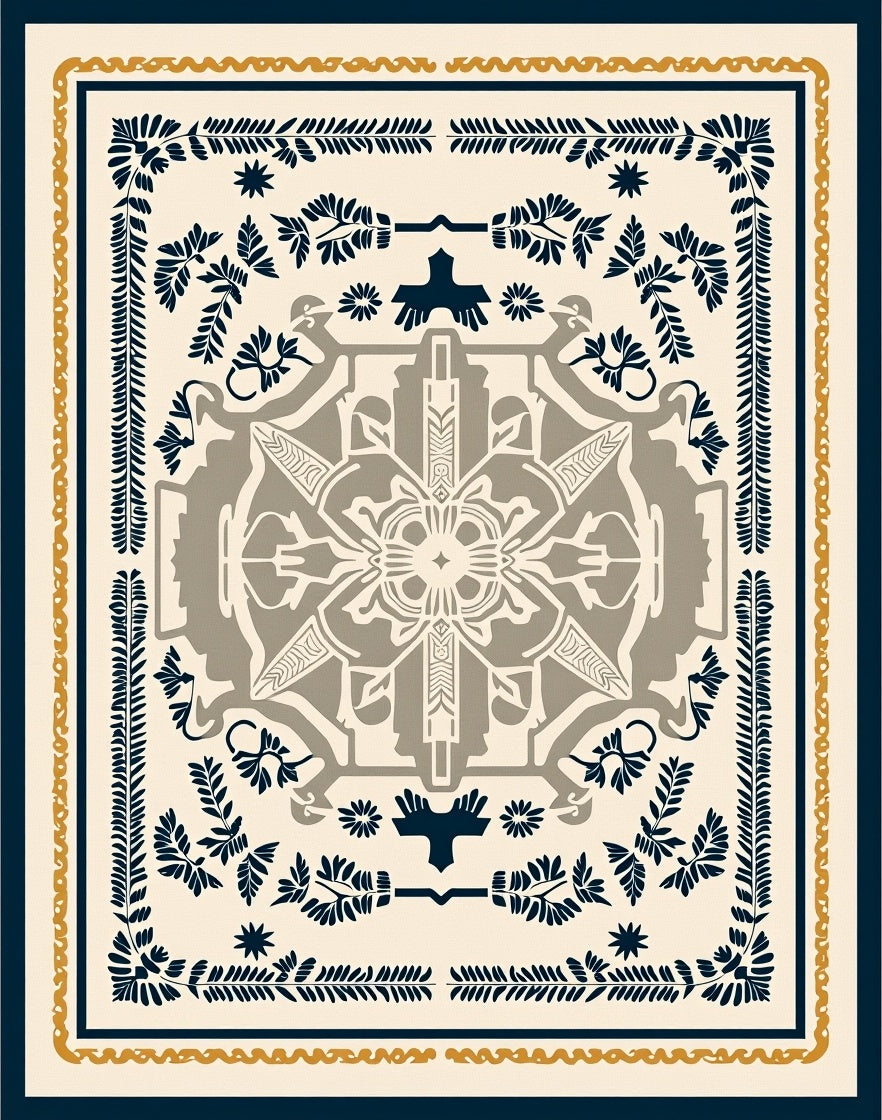 Navy Blue Botanical Medallion Rug