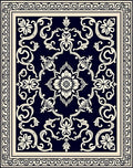 Deep Blue Cream Floral Medallion Rug