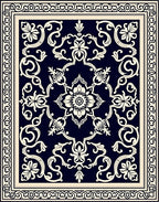 Deep Blue Cream Floral Medallion Rug