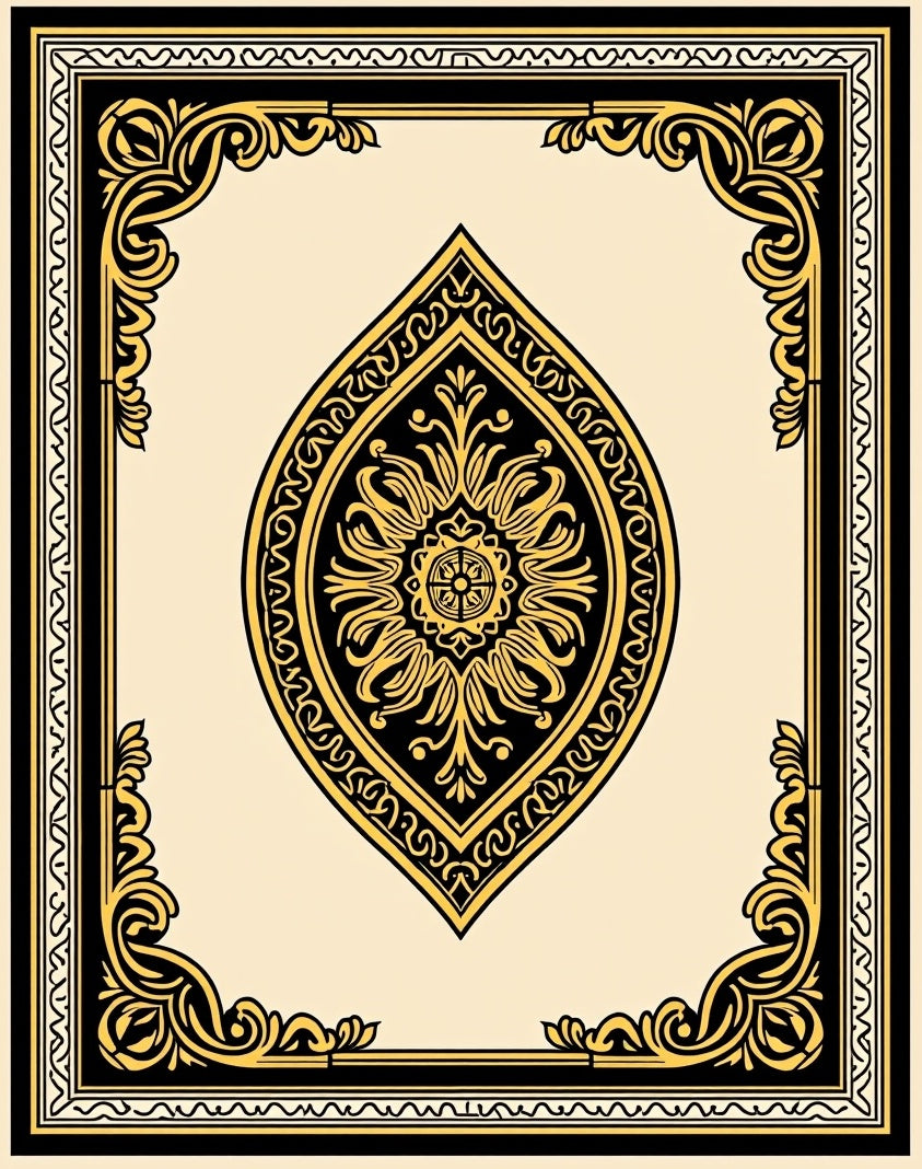 Elaborate Gold Leaf Scrollwork Border Rug