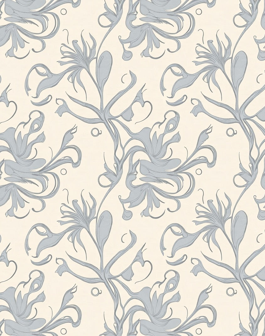 Elegant Light Blue Floral Swirl Rug