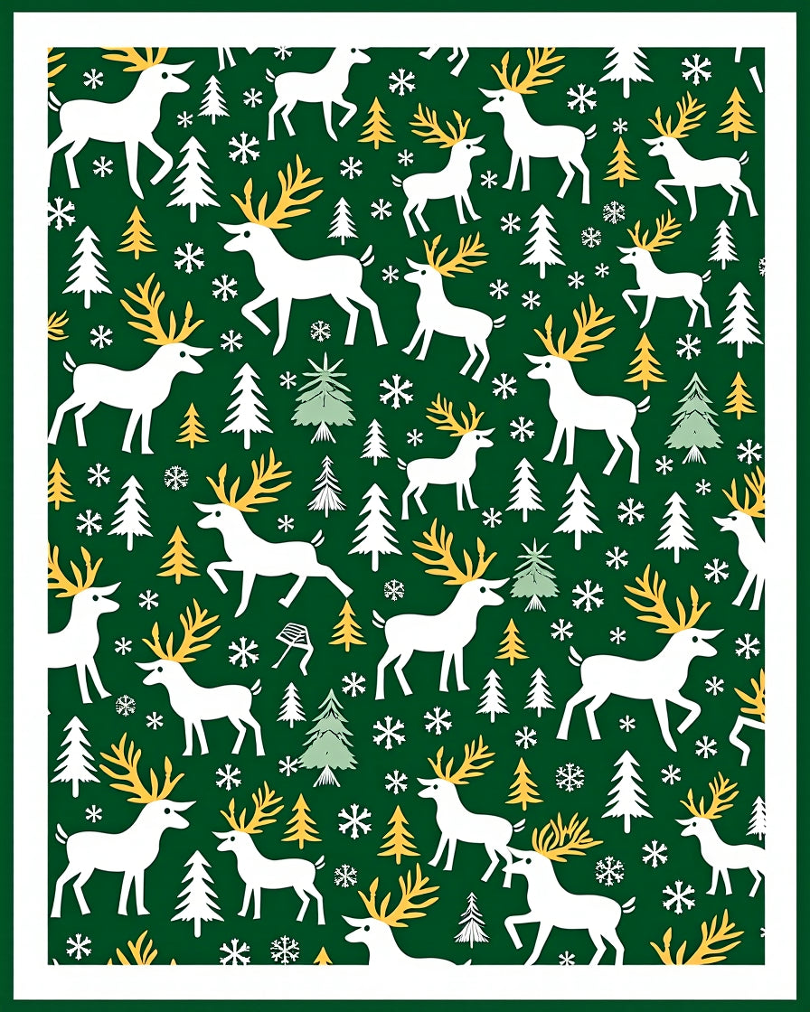 Christmas Deer Forest Snowflakes Rug
