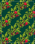 Dark Green Red Berry Leaf Garland Rug