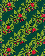 Dark Green Red Berry Leaf Garland Rug