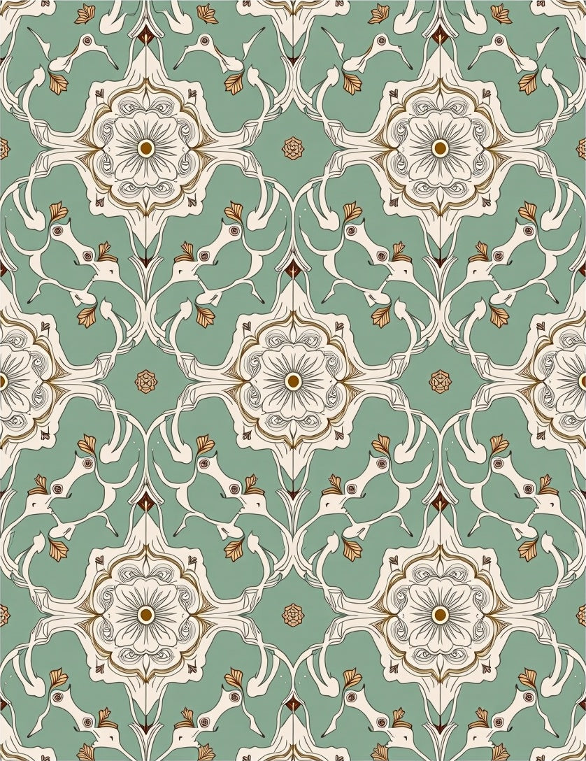 Art Nouveau Mint Cream Floral Scroll Rug