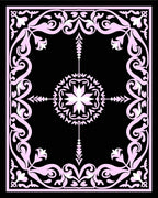 Ornate Pink Floral Centerpiece Frame Rug