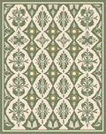 Ornate Green Floral Damask Diamond Rug