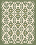 Ornate Green Floral Damask Diamond Rug