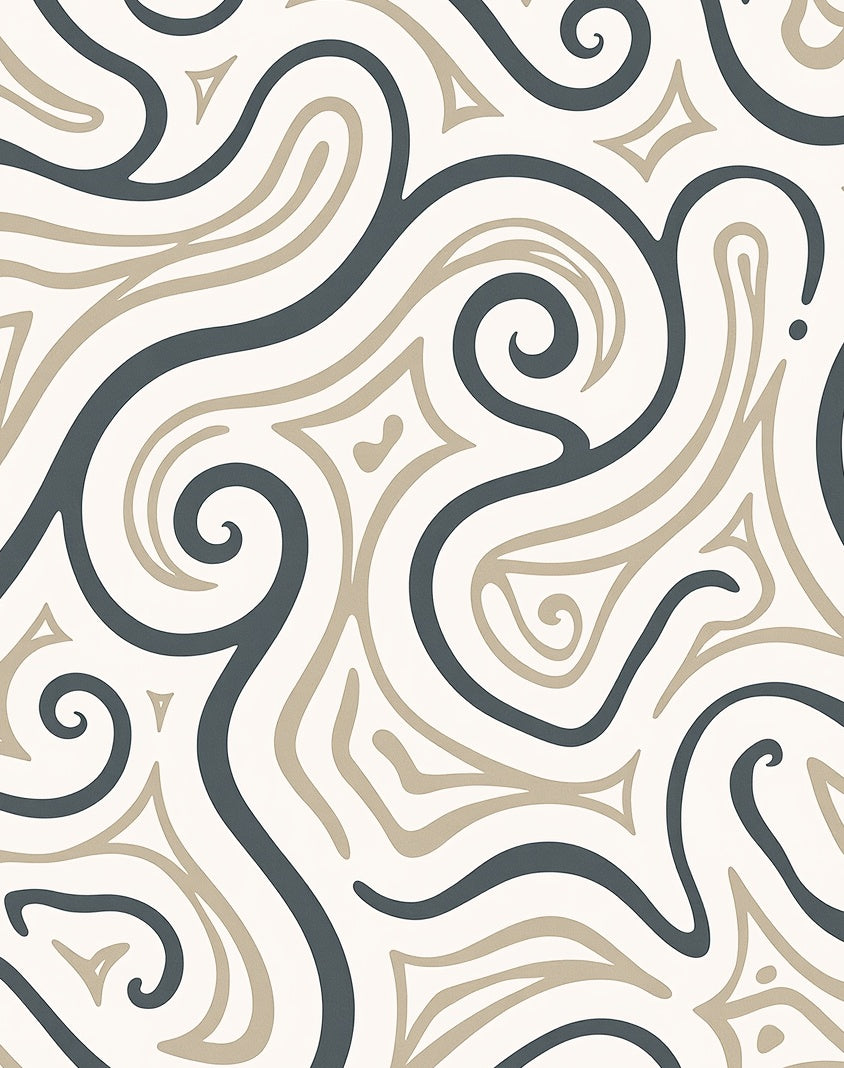 Dark Gray Beige Swirl Abstract Rug