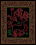 Crimson Deer With Laurel Border Rug