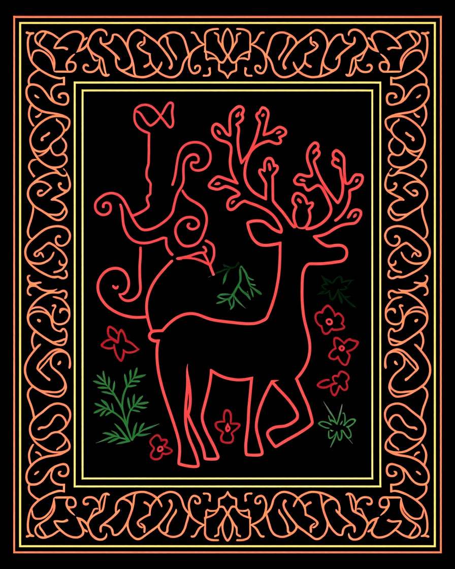 Crimson Deer With Laurel Border Rug