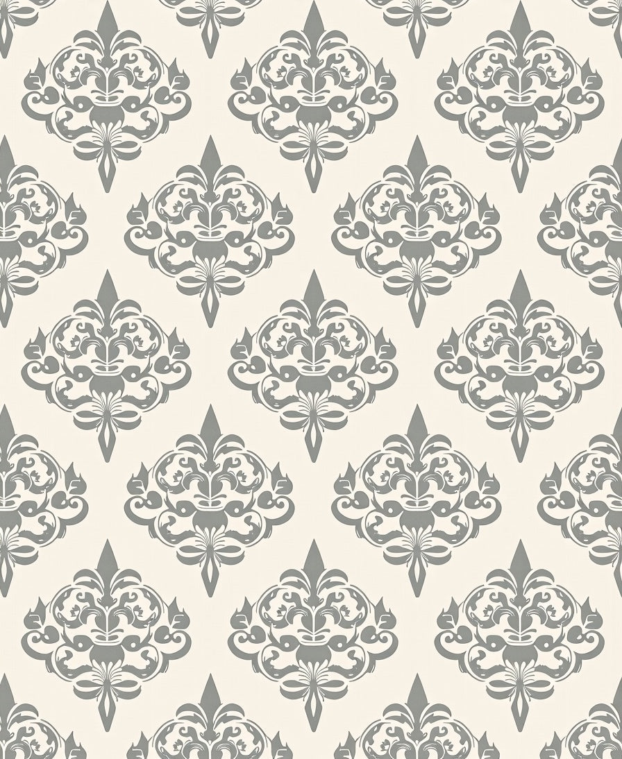 Elegant Gray Damask Scroll Medallion Rug