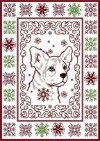 Corgi Snowflakes Red Green Border Rug
