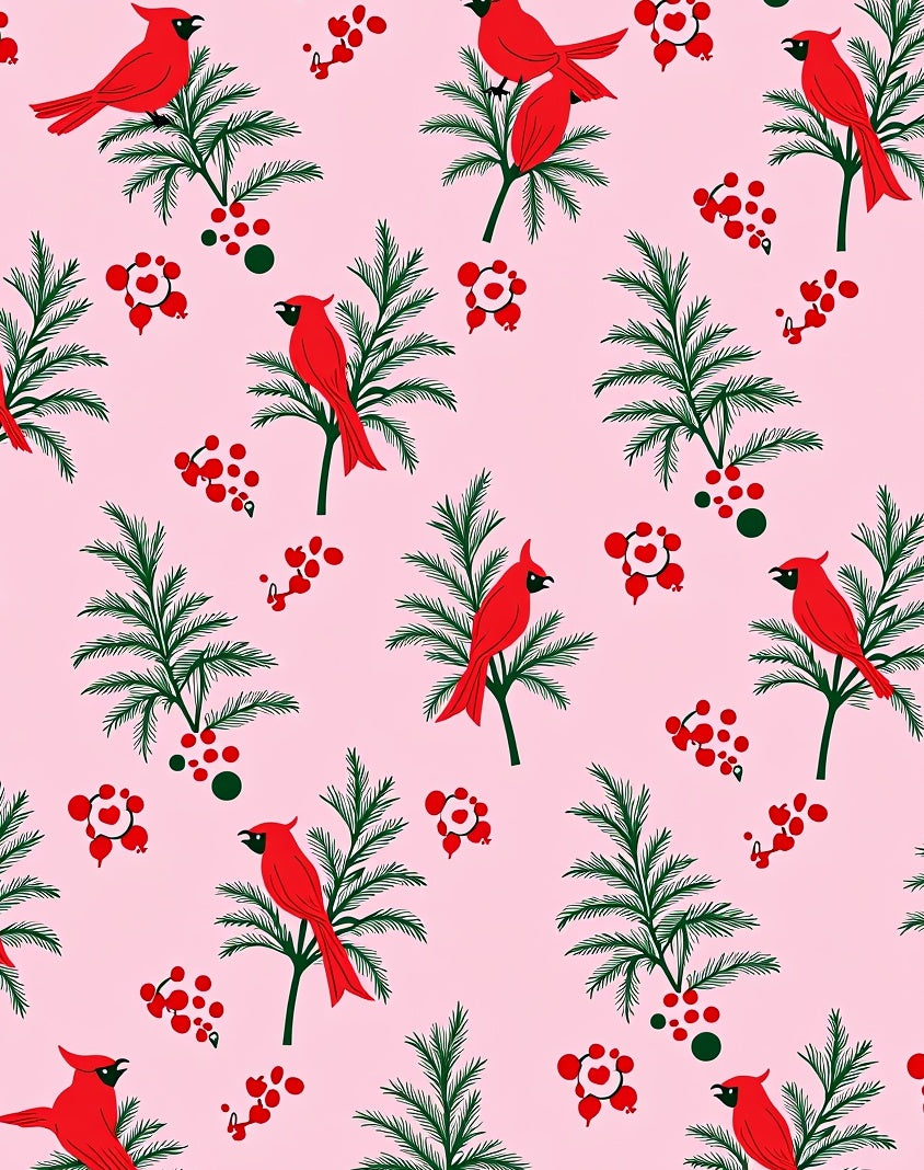 Whimsical Red Cardinal Evergreen Meadow Rug