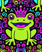 Vibrant Neon Frog Crown Swirls Rug