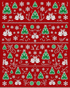 Festive Red Green Christmas Tree Snowflakes Rug