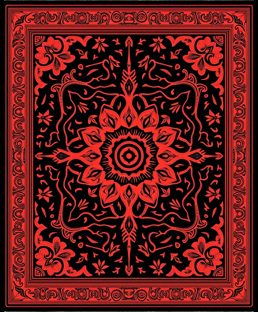 Crimson Floral Mandala Garden Accent Rug