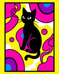 Retro Black Cat Yellow Abstract Rug