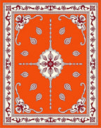 Fiery Orange Floral Medallion Border Rug