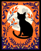 Black Cat Moon Orange Botanical Rug
