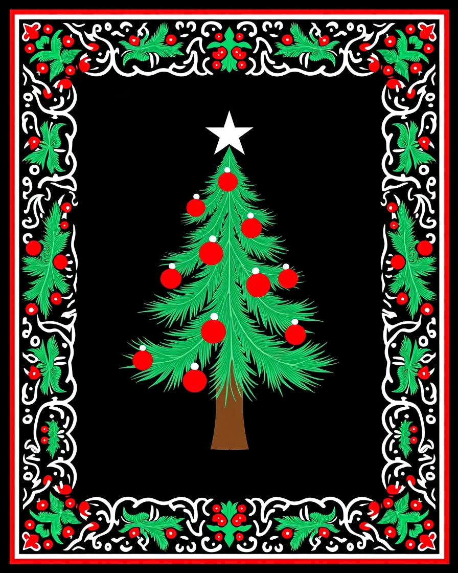 Merry Christmas Tree Holly Border Rug