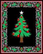Merry Christmas Tree Holly Border Rug