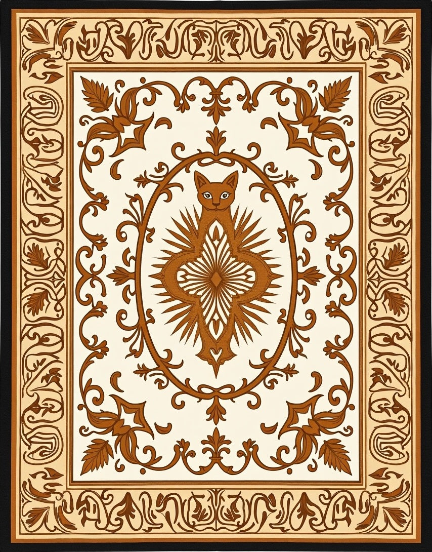 Earthy Brown Feline Medallion Floral Rug
