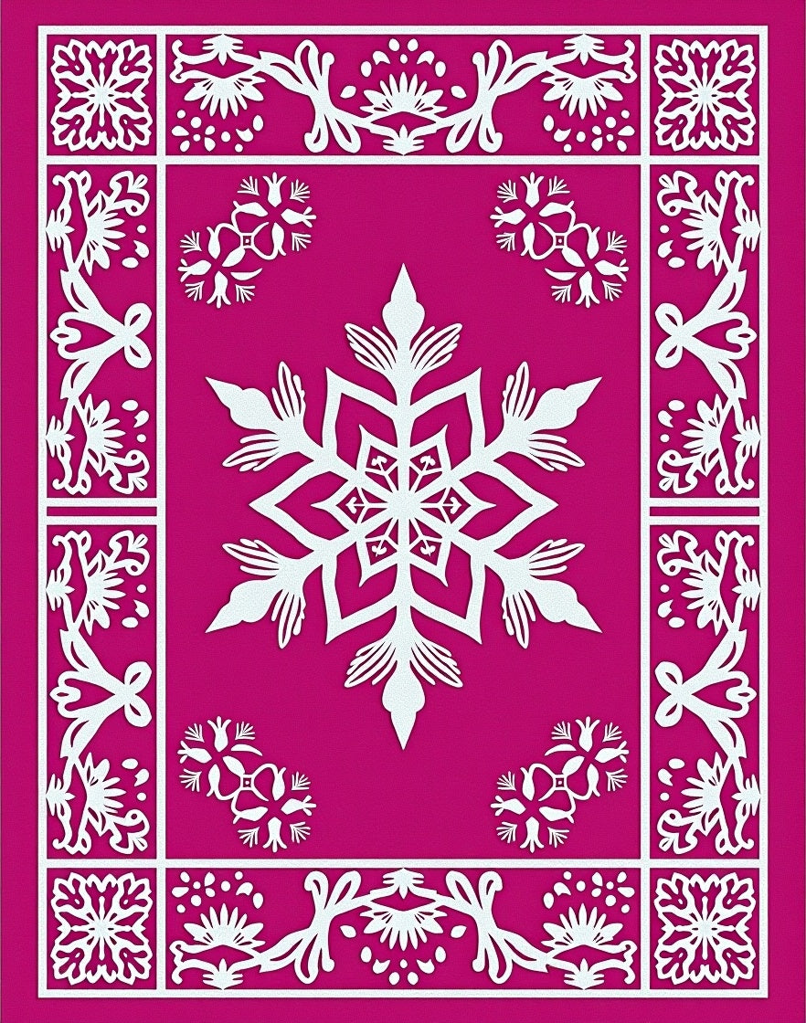 Fuchsia Snowflake Border Medallion Rug