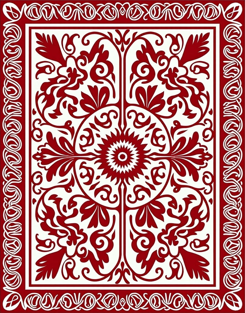 Crimson Red Floral Medallion Border Rug