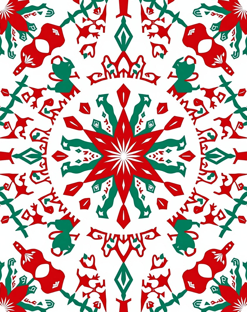 Red And Green Starburst Mandala Rug