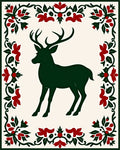 Emerald Deer with Red Floral Border Rug