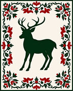 Emerald Deer with Red Floral Border Rug