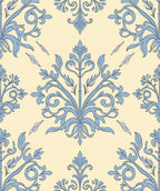 Pale Blue Floral Damask Scroll Rug