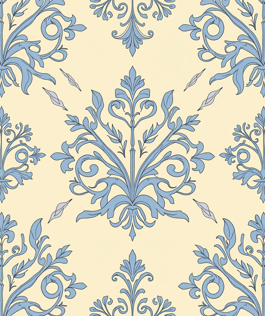 Pale Blue Floral Damask Scroll Rug