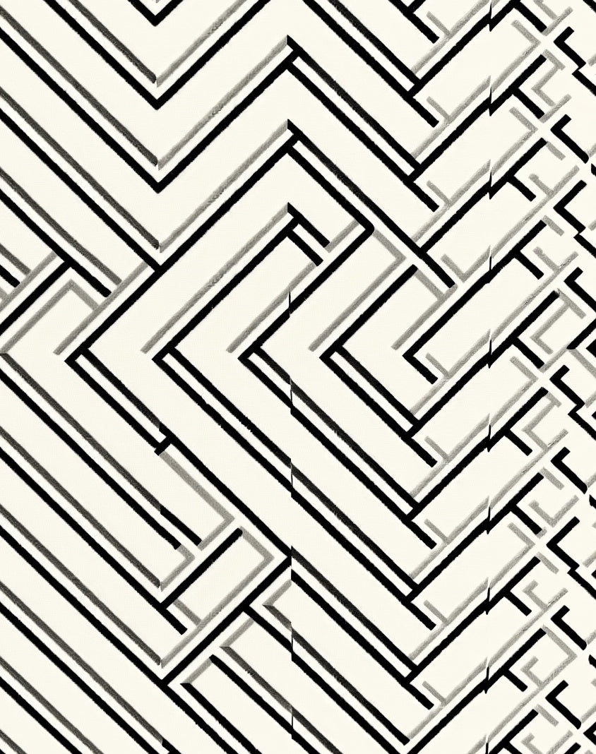 Cream Linear Geometric Interlocking Rug