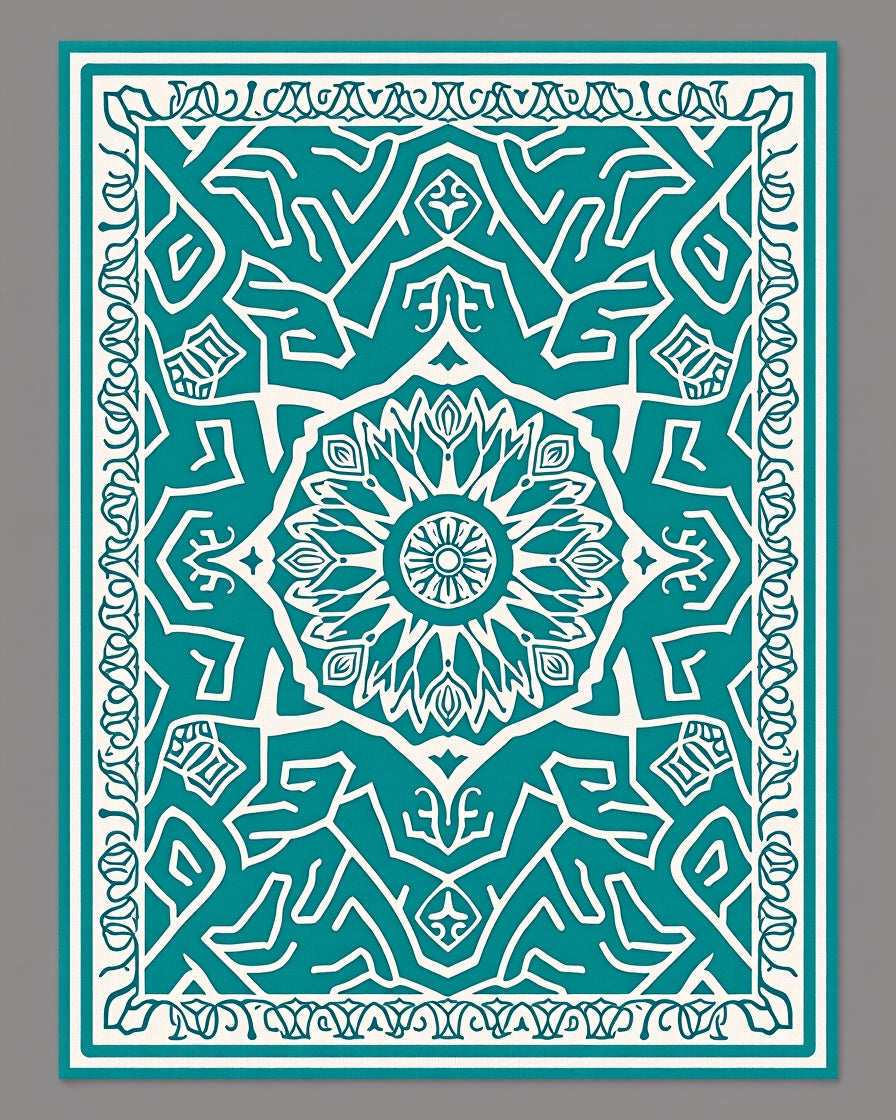 Teal and White Mandala Art Rug