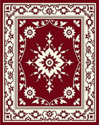 Crimson Cream Floral Medallion Border Rug