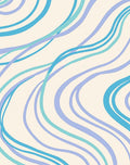 Cream Blue Swirls Flowing Lines Rug