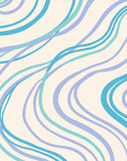 Cream Blue Swirls Flowing Lines Rug