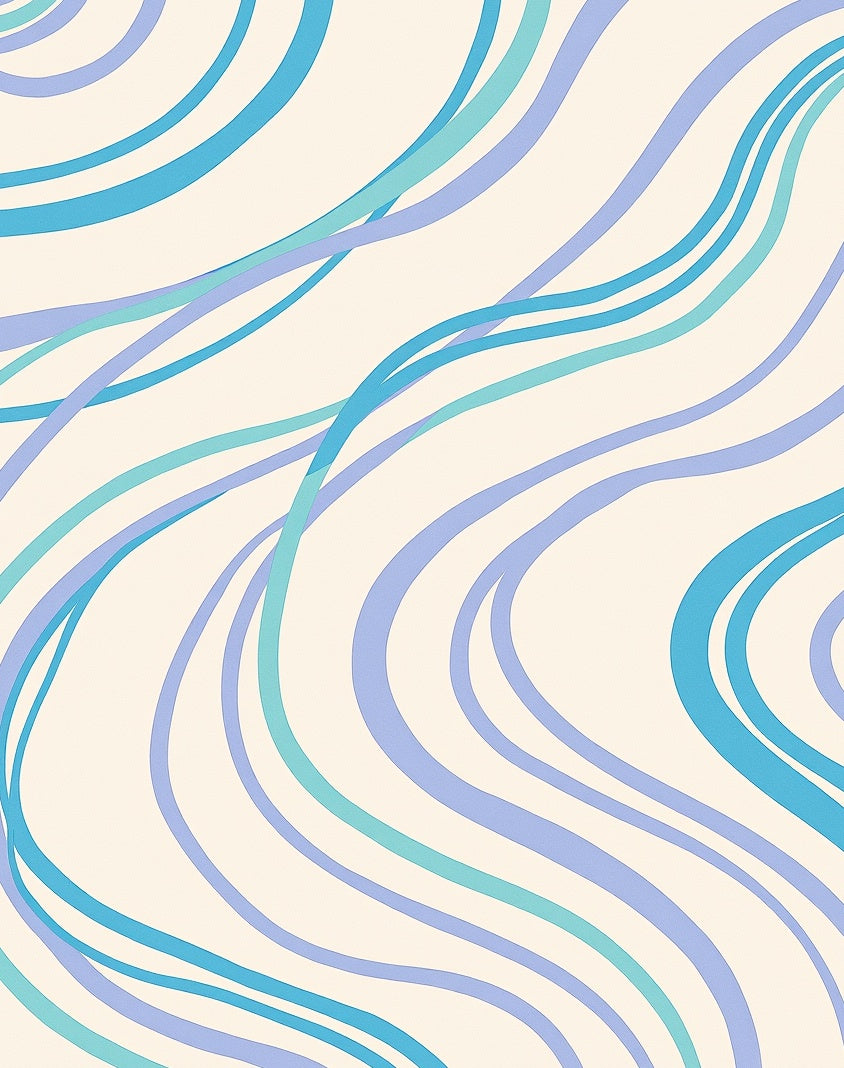 Cream Blue Swirls Flowing Lines Rug