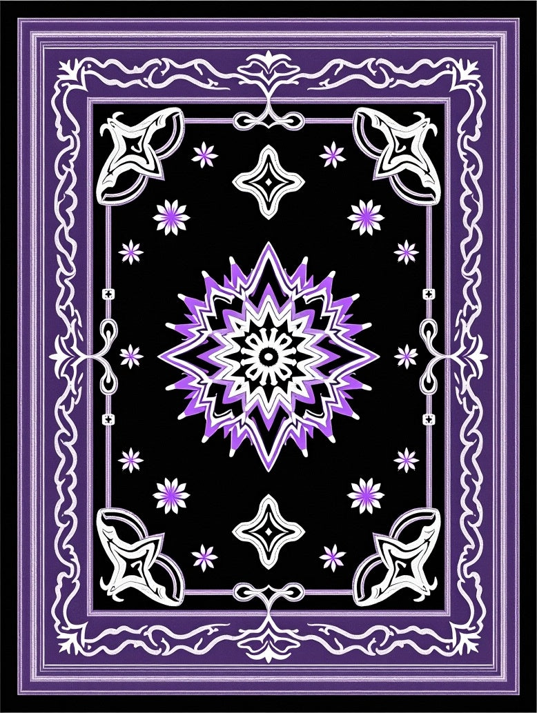 Purple Black Starburst Medallion Border Rug