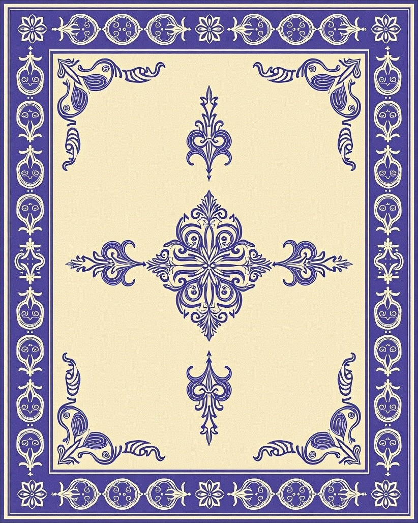Classic Indigo Floral Border Medallion Rug