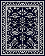 Classic Navy White Floral Vine Rug