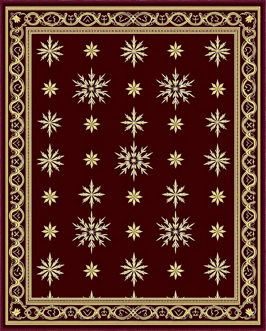 Deep Red Snowflakes Border Rug
