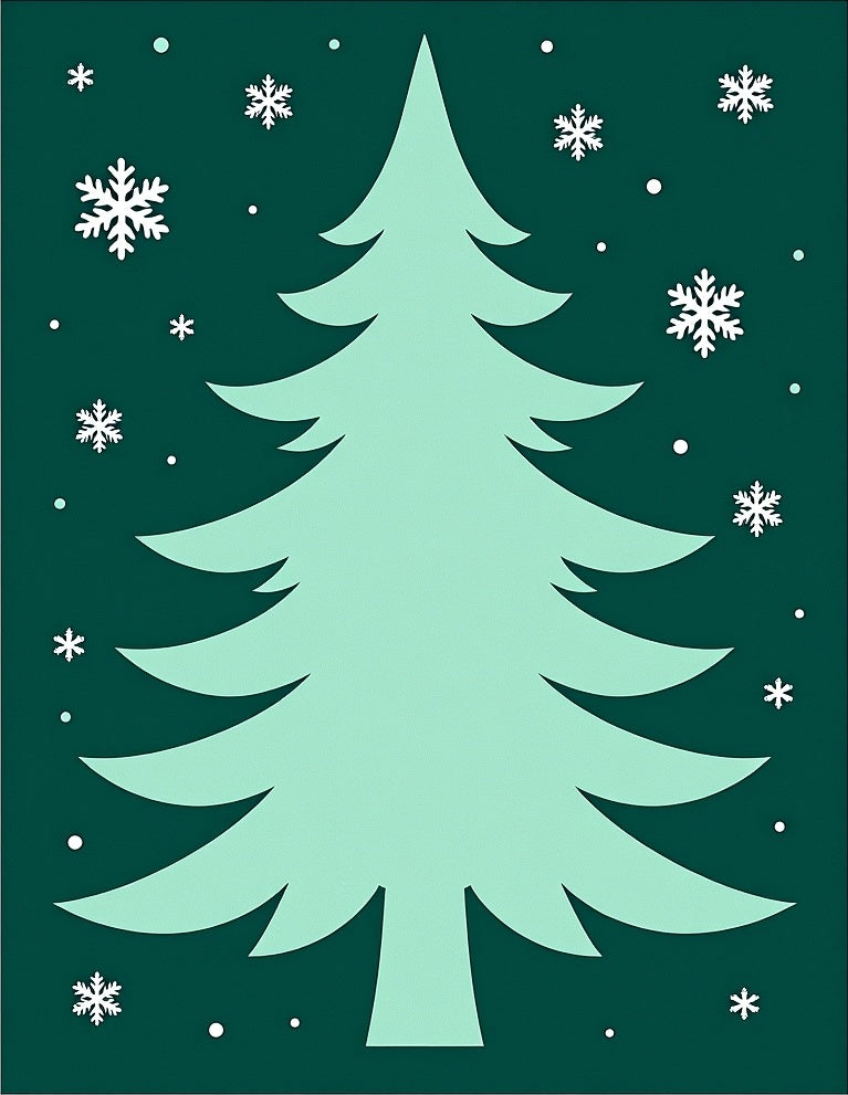 Festive Teal Snowfall Christmas Tree Rug