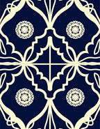 Navy Cream Floral Medallion Lattice Rug