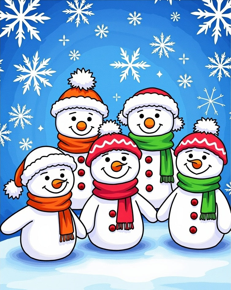 Joyful Snowman Family Winter Snowflakes Rug