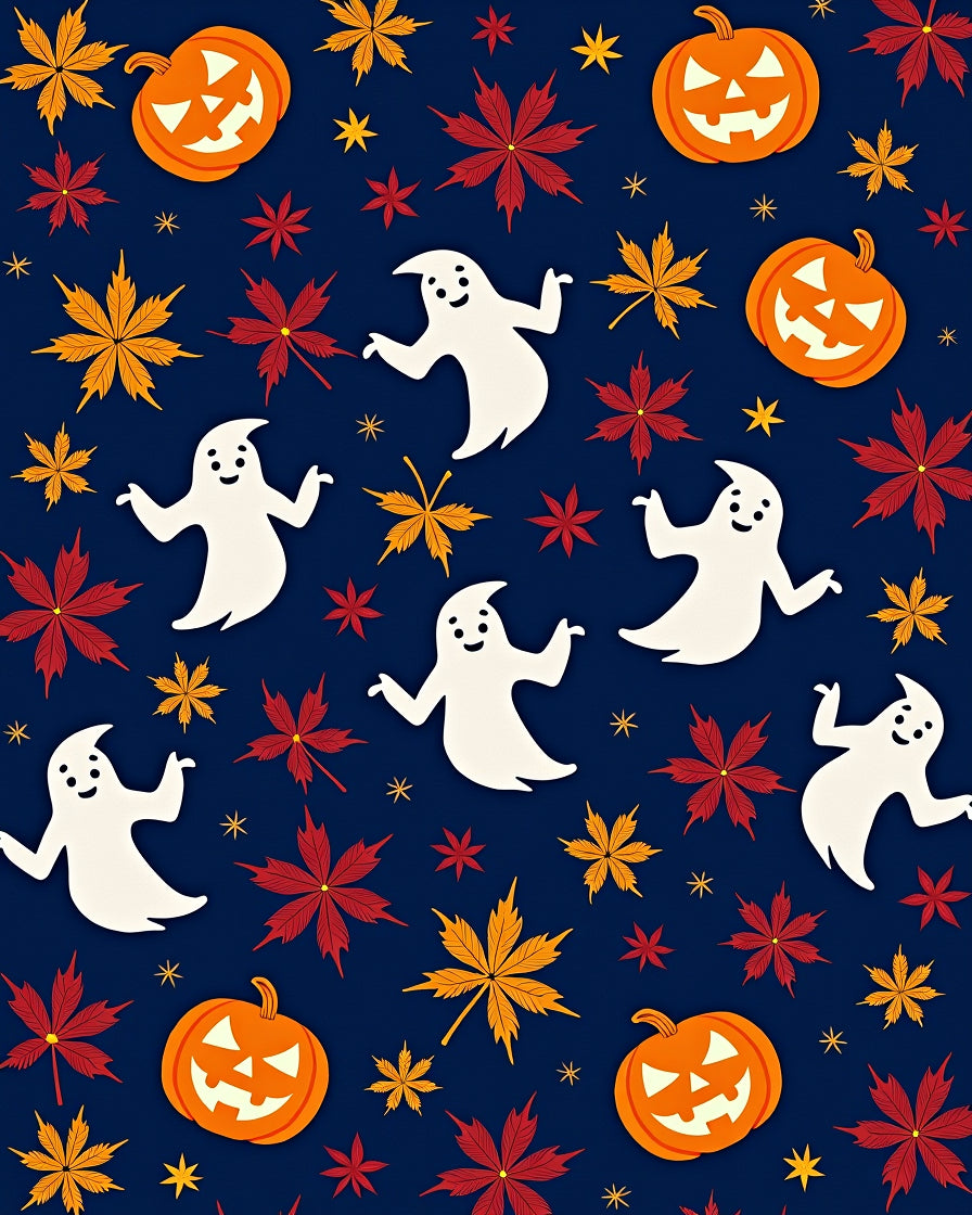 Spooky Orange Jack-o'-Lantern Ghost Leaves Rug