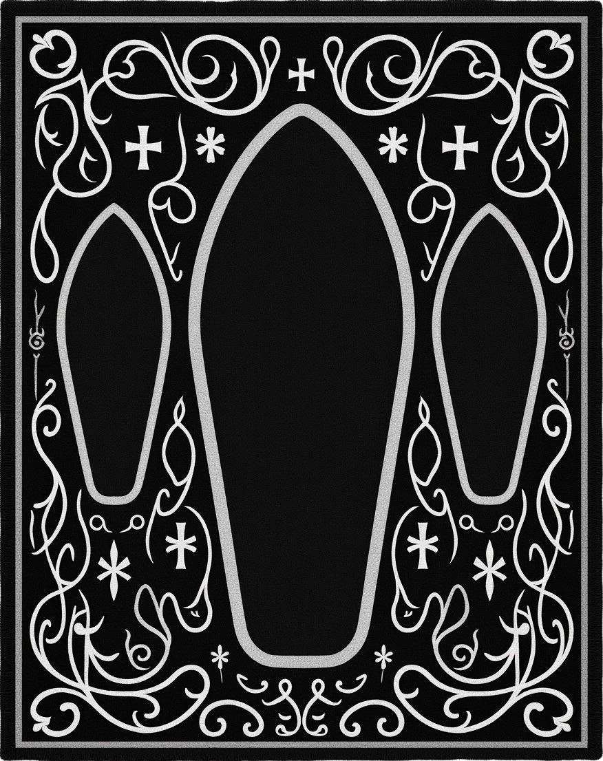 Gothic Black Silver Coffin Trio Rug