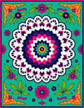Vibrant Teal Floral Mandala Rug